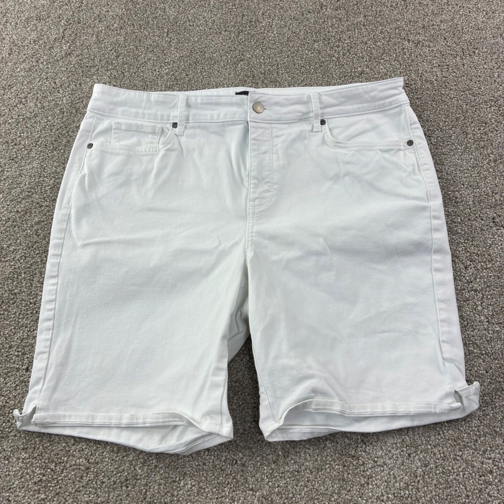 NYDJ Ella High Rise White Denim Jean Shorts Womens 16 Lift Tuck Casual Stretch